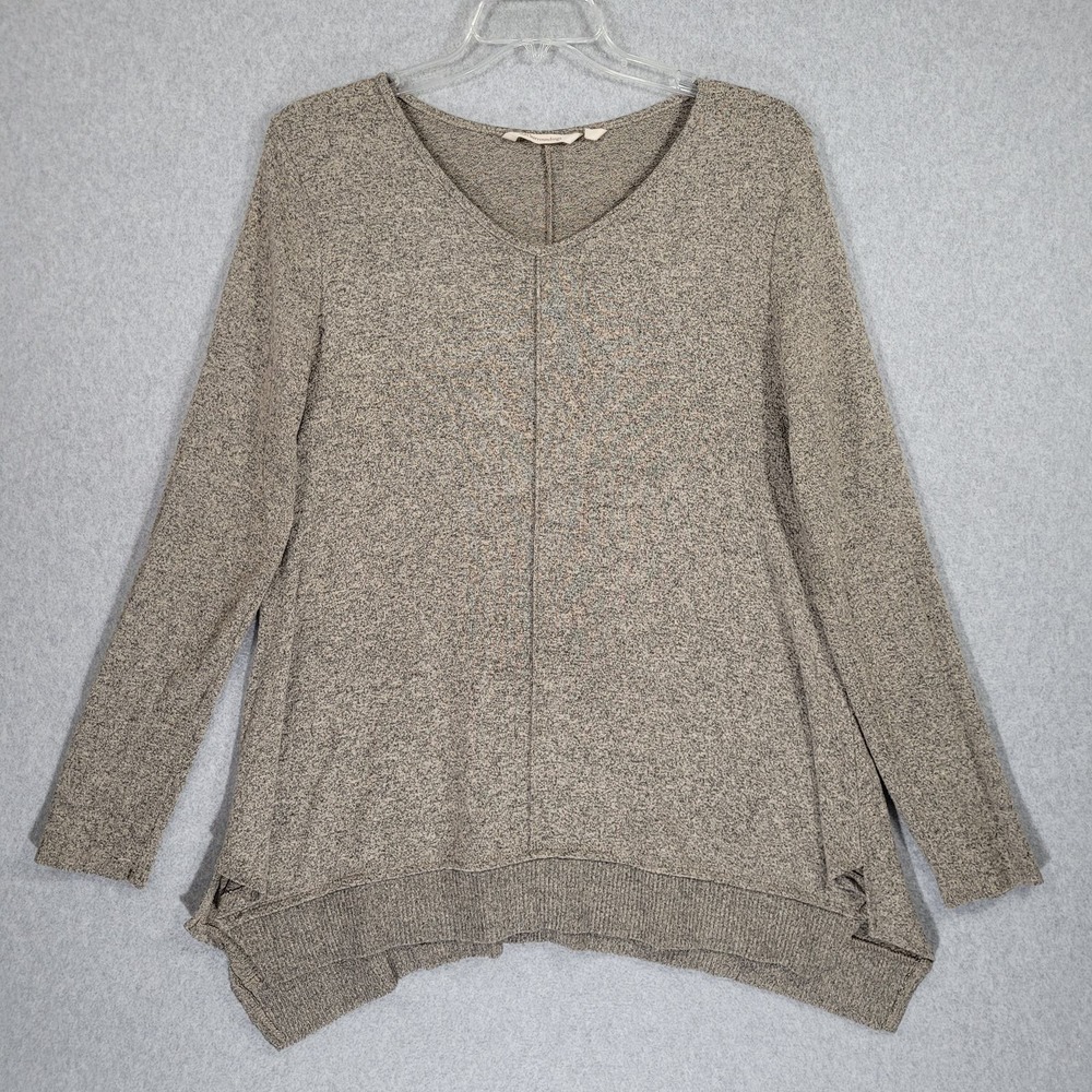 Soft Surroundings Top Large Heather Grey Split Hem Long Sleeve